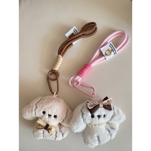 Bichon Frise Plush Keychain Couple Set 2PCS Matching Puppy Bag Charms new - Picture 2 of 4